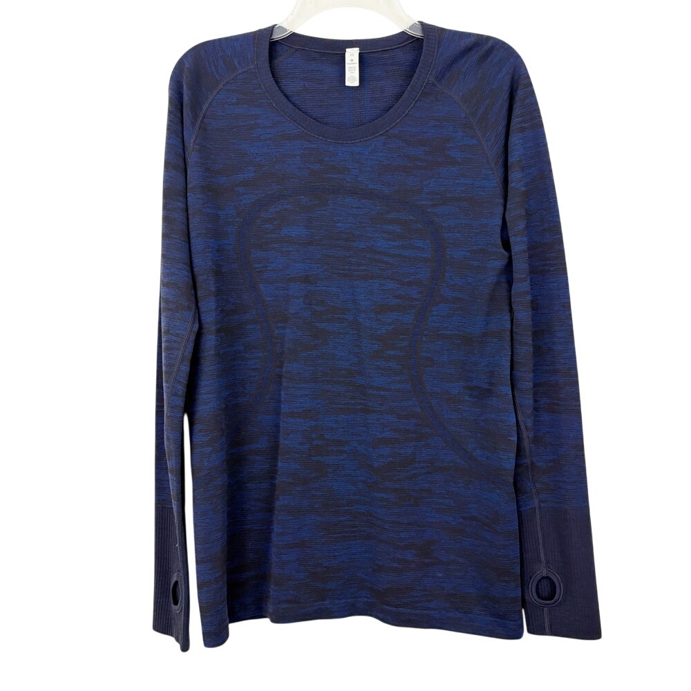 Lululemon Swiftly Tech Long Sleeve Crew Size 12 Midnight Navy Psychic Black